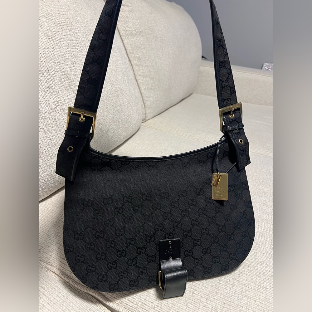 *Sold* Gucci black gg canvas shoulder bag